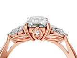 Rose gold Three-Stone Emerald Cut Diamond Ring with Pear  Side Stones in Four-Prong Setting_22