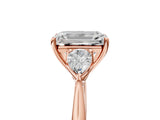 Rose gold Three-Stone Emerald Cut Diamond Ring with Pear  Side Stones in Four-Prong Setting_23