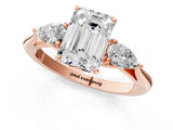 Rose gold Three-Stone Emerald Cut Diamond Ring with Pear  Side Stones in Four-Prong Setting_49