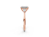 Rose gold Three-Stone Emerald Cut Diamond Ring with Pear  Side Stones in Four-Prong Setting_50