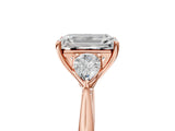 Rose gold Three-Stone Emerald Cut Diamond Ring with Pear  Side Stones in Four-Prong Setting_53
