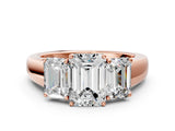 Rose gold Three-Stone Emerald Cut Diamond Ring with Prong Setting and Classic Band_3