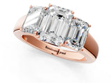 Rose gold Three-Stone Emerald Cut Diamond Ring with Prong Setting and Classic Band_4