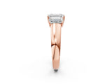 Rose gold Three-Stone Emerald Cut Diamond Ring with Prong Setting and Classic Band_5