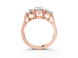 Rose gold Three-Stone Emerald Cut Diamond Ring with Round Accent Stones, Prong Setting, and Classic Band_6