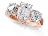 Rose gold Three-Stone Emerald Cut Diamond Ring with Round Side Stones, Classic Band, and Four-Prong Setting_4