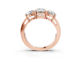 Rose gold Three-Stone Emerald Cut Diamond Ring with Round Side Stones, Classic Band, and Four-Prong Setting_6