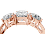 Rose gold Three-Stone Emerald Cut Diamond Ring with Round Side Stones, Classic Band, and Four-Prong Setting_7