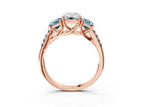 Rose gold Three-Stone Emerald Cut Diamond Ring with Round with Aquamarine side stone Pavé Band and Prong Setting_3