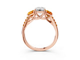Rose gold Three-Stone Emerald Cut Diamond Ring with Round with Citrine side stone Pavé Band and Prong Setting_3