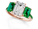 Rose gold Three-Stone Emerald Cut Diamond Ring with Round with Emerald side stone Pavé Band and Prong Setting_1