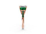 Rose gold Three-Stone Emerald Cut Diamond Ring with Round with Emerald side stone Pavé Band and Prong Setting_2