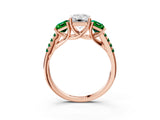 Rose gold Three-Stone Emerald Cut Diamond Ring with Round with Emerald side stone Pavé Band and Prong Setting_3