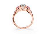 Rose gold Three-Stone Emerald Cut Diamond Ring with Round with Morganite side stone Pavé Band and Prong Setting_3