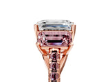 Rose gold Three-Stone Emerald Cut Diamond Ring with Round with Morganite side stone Pavé Band and Prong Setting_5