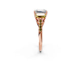 Rose gold Three-Stone Emerald Cut Diamond Ring with Round with Yellow Sapphire side stone Pavé Band and Prong Setting_2