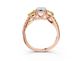Rose gold Three-Stone Emerald Cut Diamond Ring with Round with Yellow Sapphire side stone Pavé Band and Prong Setting_3