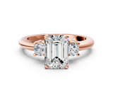 Rose gold Three-Stone Emerald Cut Diamond Solitaire with Prong Setting and Classic Band_59