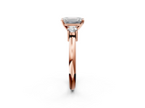 Rose gold Three-Stone Emerald Cut Diamond Solitaire with Prong Setting and Classic Band_61