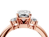Rose gold Three-Stone Emerald Cut Diamond Solitaire with Prong Setting and Classic Band_63