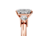Rose gold Three-Stone Emerald Cut Diamond Solitaire with Prong Setting and Classic Band_64