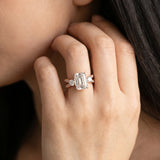 Rose gold Three-Stone Emerald Cut Diamond Twist Band with Prong Setting_15