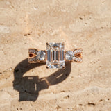 Rose gold Three-Stone Emerald Cut Diamond Twist Band with Prong Setting_16