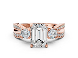 Rose gold Three-Stone Emerald Cut Diamond Twist Band with Prong Setting_68