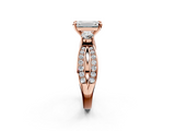 Rose gold Three-Stone Emerald Cut Diamond Twist Band with Prong Setting_70