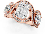 Rose gold Three-Stone Emerald Cut Diamond Wave Pave Band with Prong Setting_10
