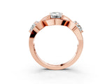 Rose gold Three-Stone Emerald Cut Diamond Wave Pave Band with Prong Setting_12
