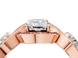 Rose gold Three-Stone Emerald Cut Diamond Wave Pave Band with Prong Setting_13