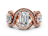 Rose gold Three-Stone Emerald Cut Diamond Wave Pave Band with Prong Setting_9