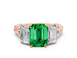 Rose gold Three-Stone Emerald Cut Emerald Braided Band Ring with Four-Prong Setting_36