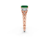Rose gold Three-Stone Emerald Cut Emerald Braided Band Ring with Four-Prong Setting_38