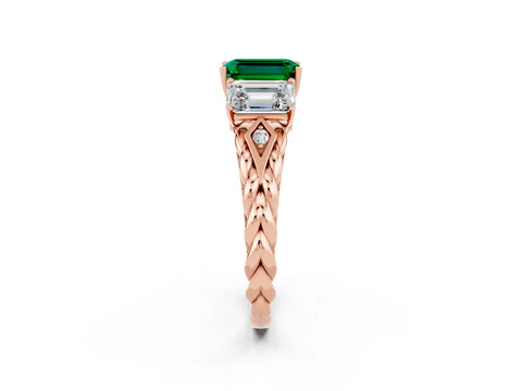 Rose gold Three-Stone Emerald Cut Emerald Braided Band Ring with Four-Prong Setting_38