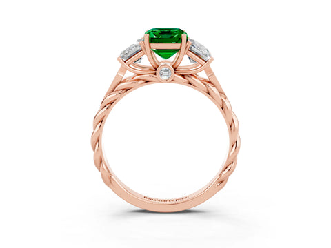 Rose gold Three-Stone Emerald Cut Emerald Braided Band Ring with Four-Prong Setting_39