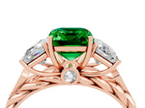 Rose gold Three-Stone Emerald Cut Emerald Braided Band Ring with Four-Prong Setting_40