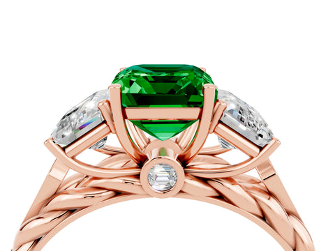 Rose gold Three-Stone Emerald Cut Emerald Braided Band Ring with Four-Prong Setting_40