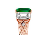 Rose gold Three-Stone Emerald Cut Emerald Braided Band Ring with Four-Prong Setting_41