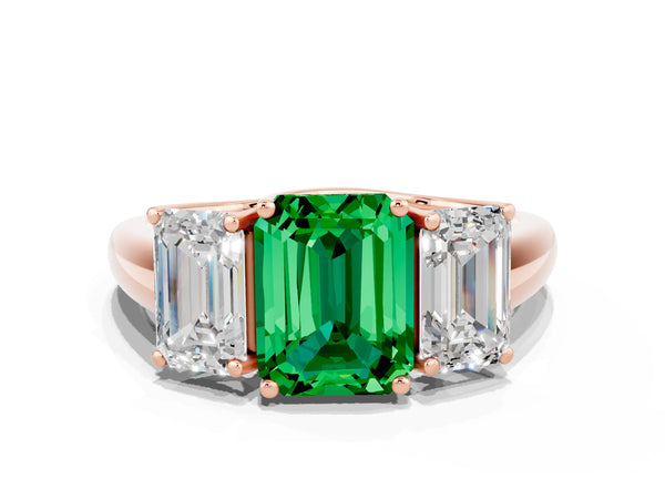 Rose gold Three-Stone Emerald Cut Emerald Engagement Ring with Prong Setting