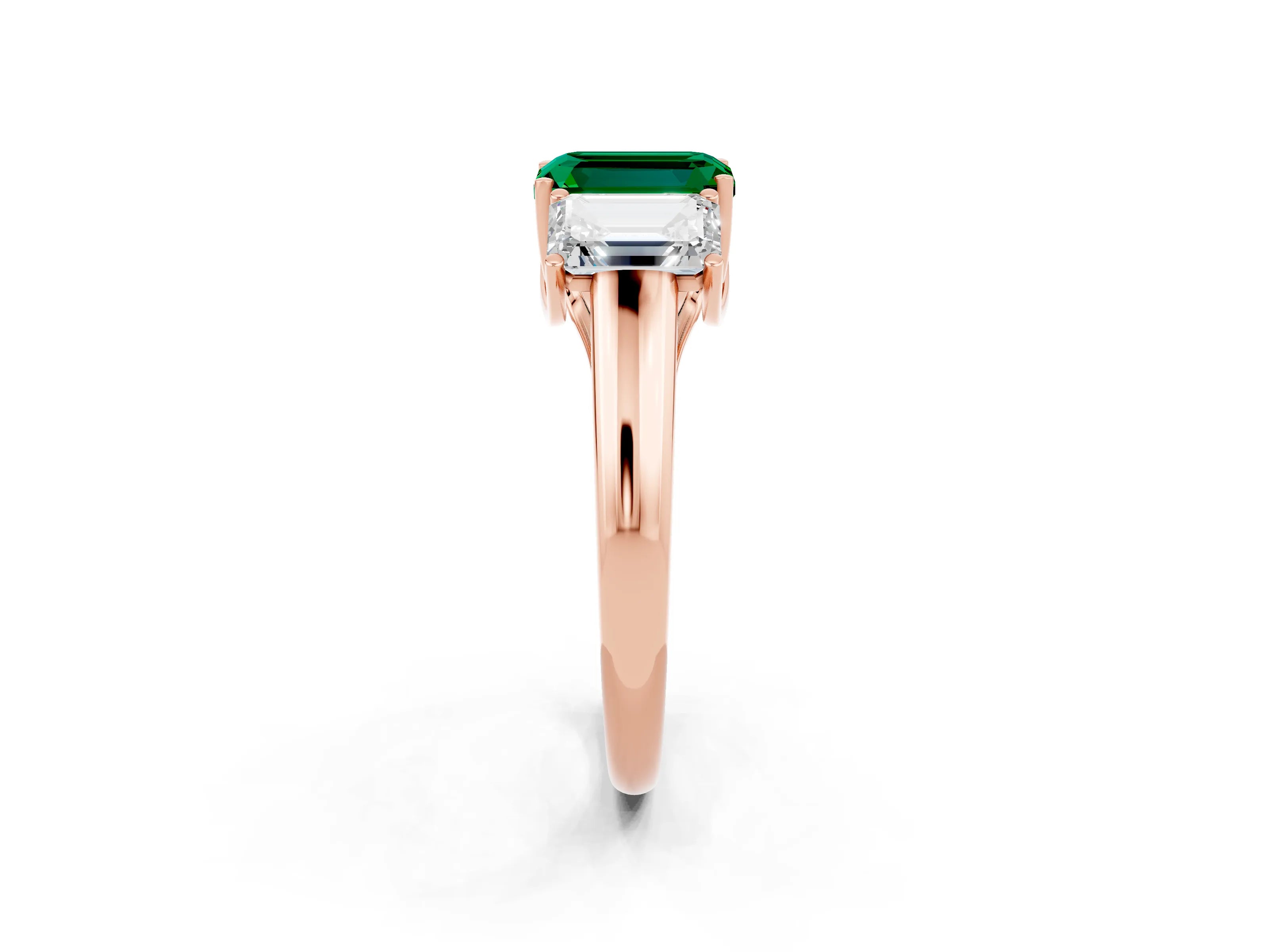 Rose gold Three-Stone Emerald Cut Emerald Engagement Ring with Prong Setting_2