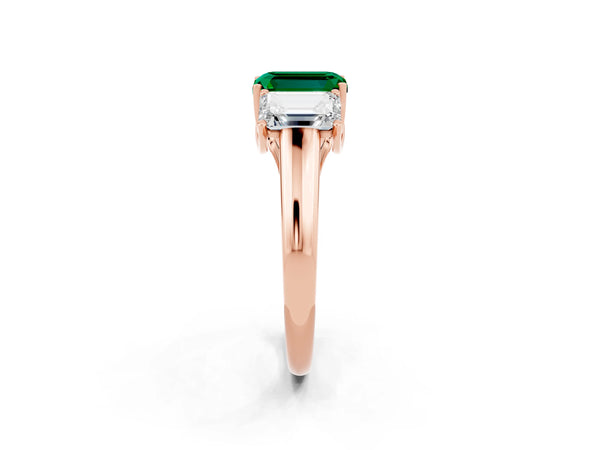 Rose gold Three-Stone Emerald Cut Emerald Engagement Ring with Prong Setting