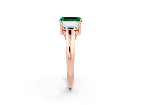 Rose gold Three-Stone Emerald Cut Emerald Engagement Ring with Prong Setting_2