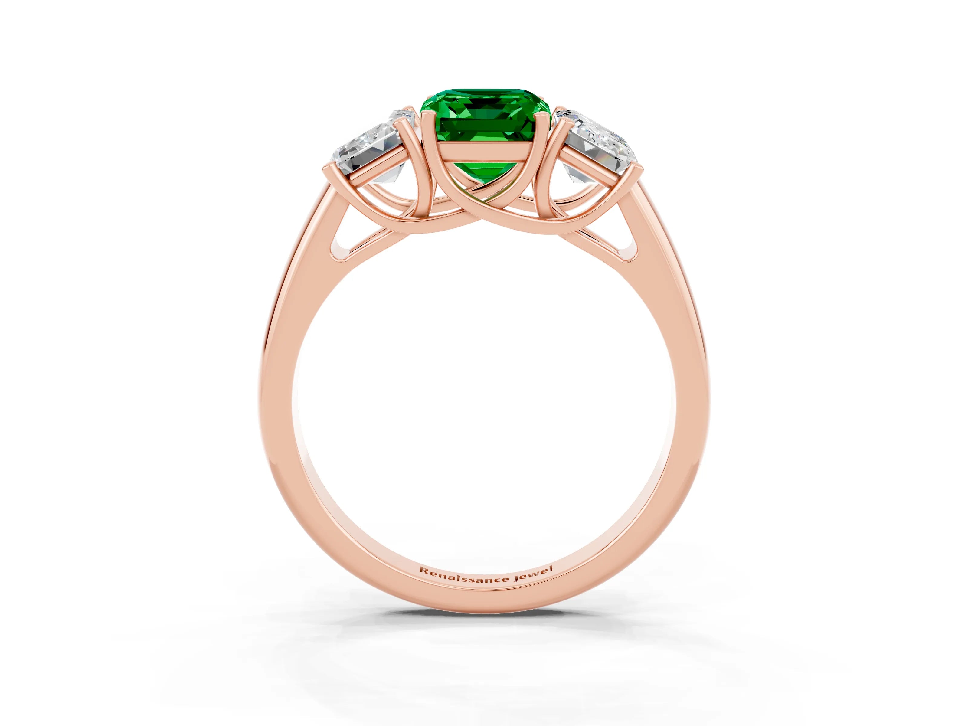 Rose gold Three-Stone Emerald Cut Emerald Engagement Ring with Prong Setting_3
