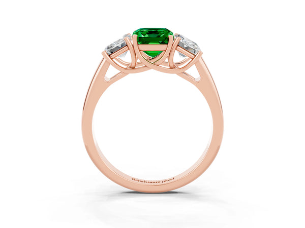 Rose gold Three-Stone Emerald Cut Emerald Engagement Ring with Prong Setting