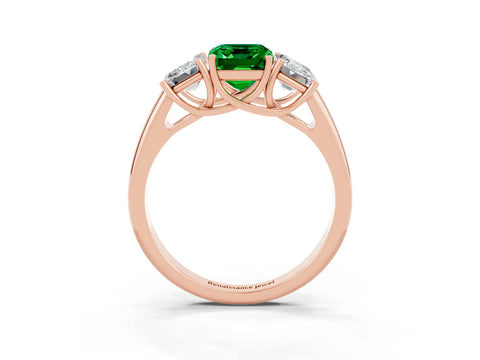 Rose gold Three-Stone Emerald Cut Emerald Engagement Ring with Prong Setting_3
