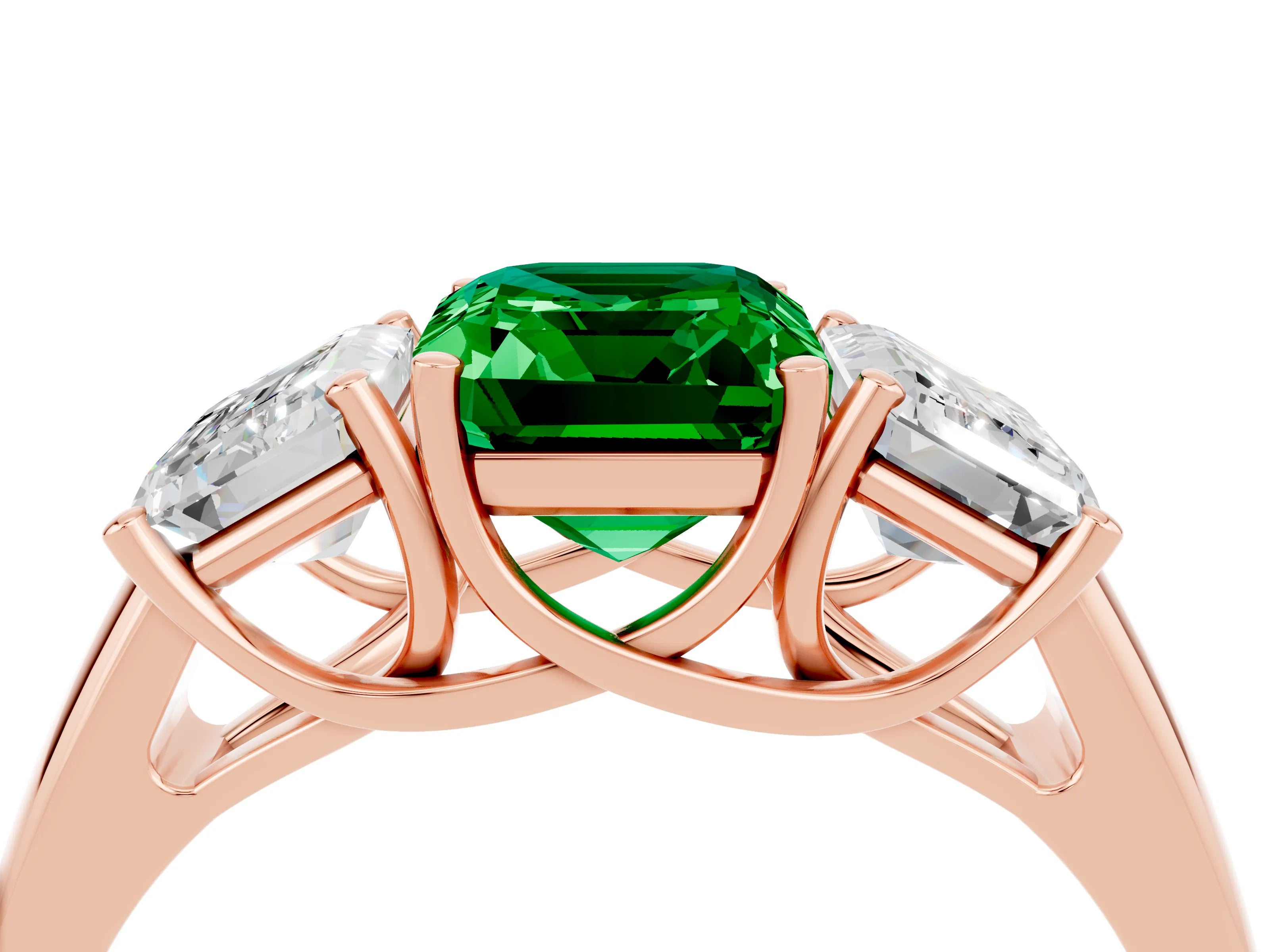 Rose gold Three-Stone Emerald Cut Emerald Engagement Ring with Prong Setting_4