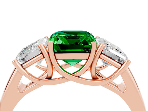 Rose gold Three-Stone Emerald Cut Emerald Engagement Ring with Prong Setting_4