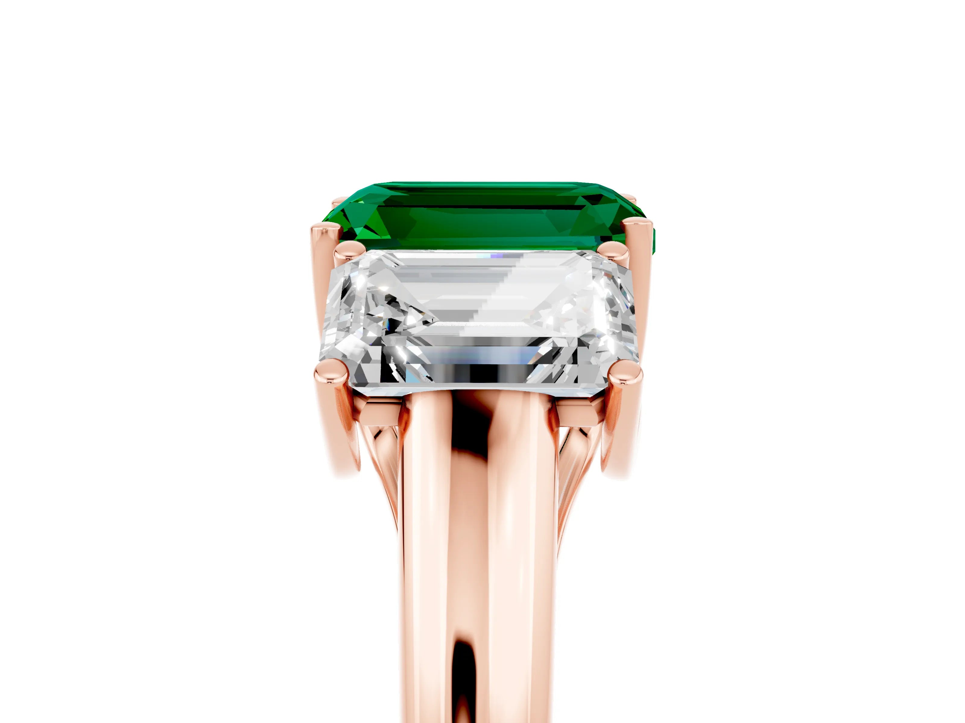 Rose gold Three-Stone Emerald Cut Emerald Engagement Ring with Prong Setting_5